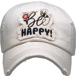BEE HAPPY DISTRESSED BASEBALL HAT NEW!